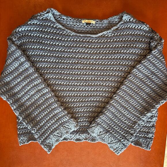 American Eagle Ballet Sweater XL Blue Knit Scallop Hem Real Soft - Picture 4 of 10